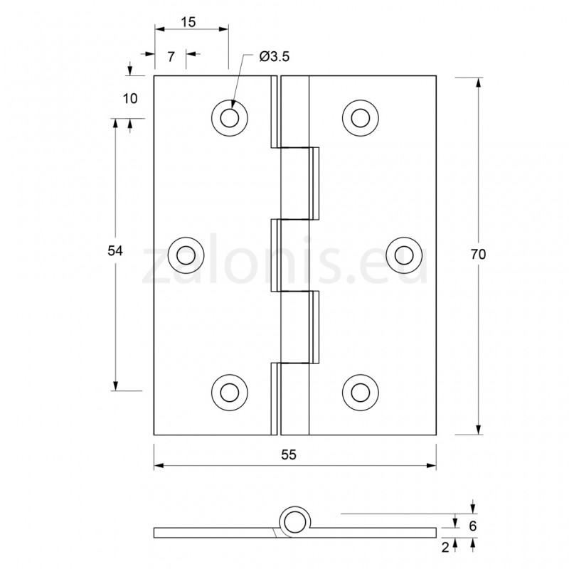 BRASS FLAT HINGE 70x55 ITALY BRASS FLAT HINGES SATIN GOLD